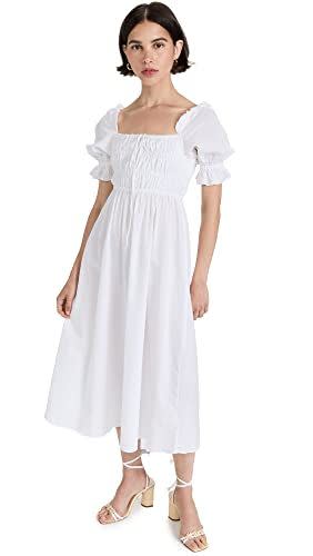 Playa Lucila Women's Smocked Short Sleeve Midi Dress, White, S