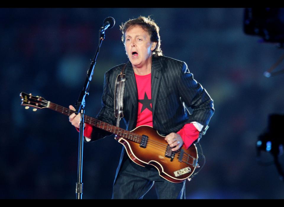 Paul McCartney performs during the Super Bowl XXXIX Halftime Show at Alltell Stadium in Jacksonville, FL on February 6, 2005. (Photo credit: PA)