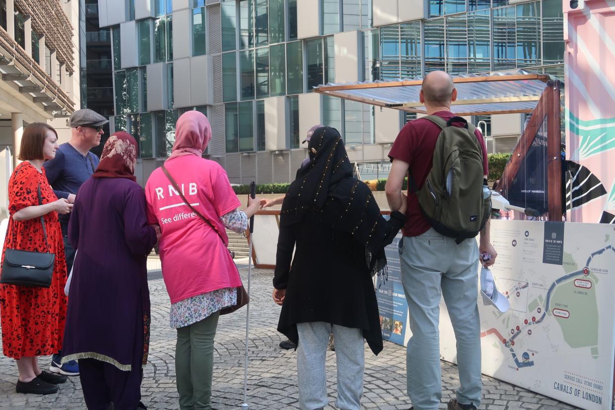 Members of the RNIB getting ready to go on a boat trip organised by GoBoat