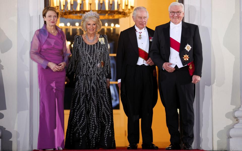 King Charles and Camilla, the Queen Consort, attend the state banquet with German President Frank-Walter Steinmeier and his wife Elke Buedenbender at Bellevue Palace - Reuters/Phil Noble