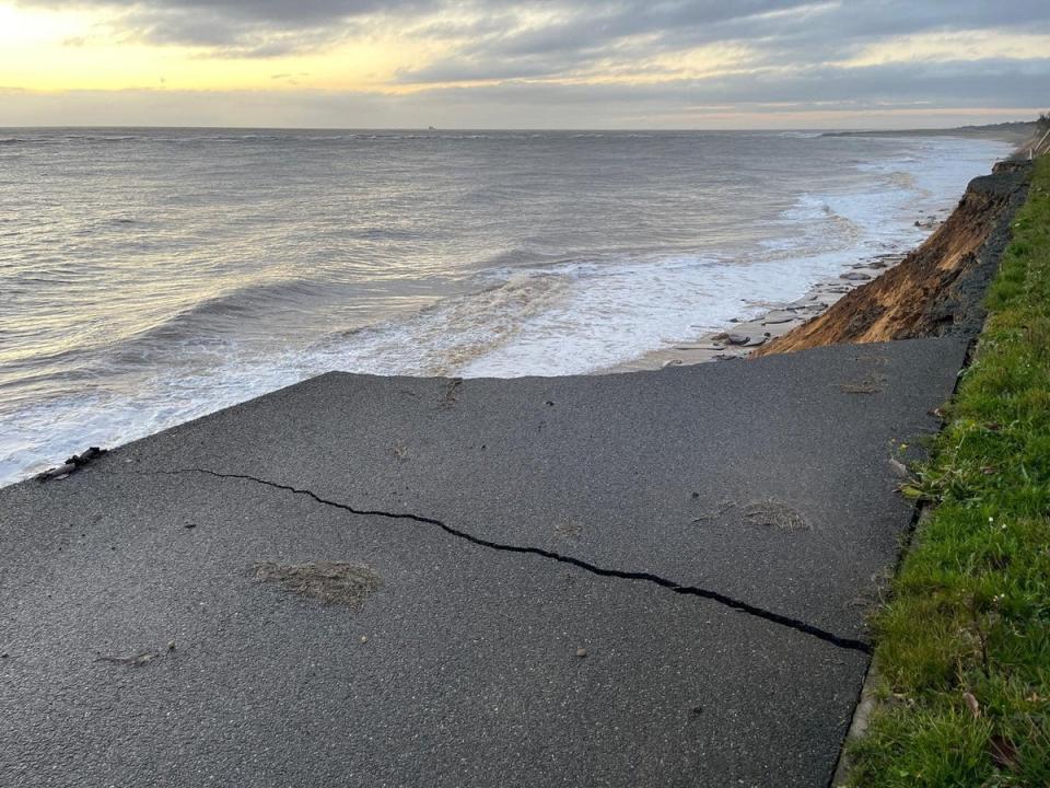 Strips of beach could be seen covered in chunks of tarmac (HM Coastguard Lowestoft)