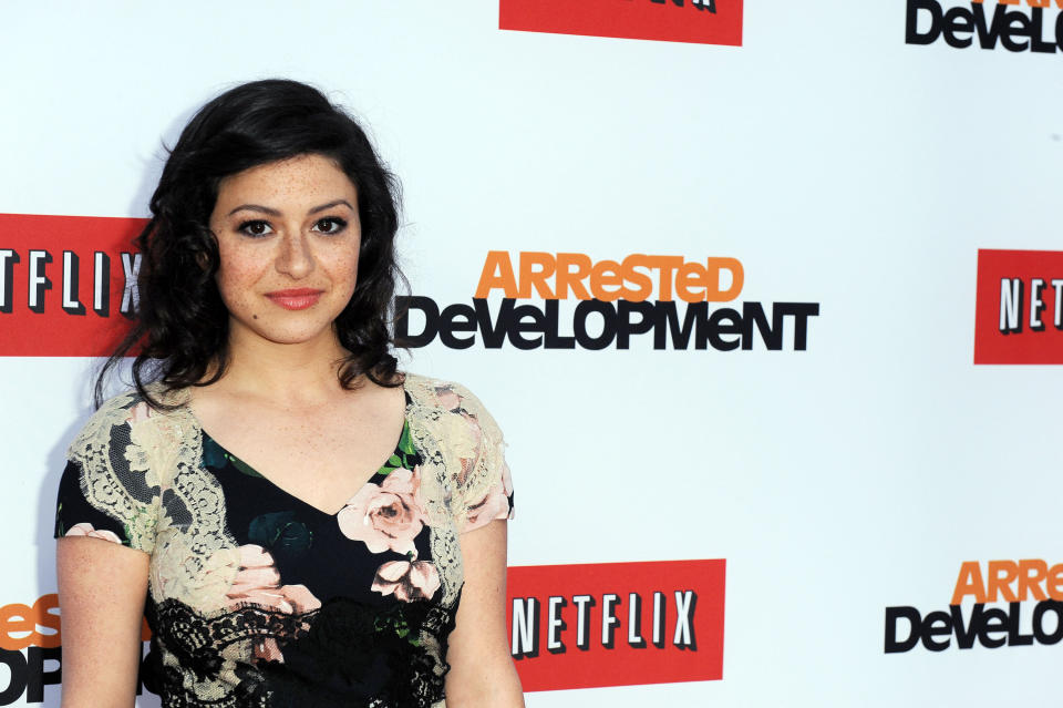 <a href="http://nameberry.com/babyname/Maeby" target="_blank">Maeby</a>?  Maybe.  The pun, of course, is the downside of naming your baby after Arrested Development’s sensible teenager Maeby, back in the spotlight with the new season of the popular series on Netflix.  But Maeby does make a cute spin on Mae, the backstory of the TV character’s name.  <em>Pictured: Alia Shawkat, who plays Maeby on Arrested Development</em>