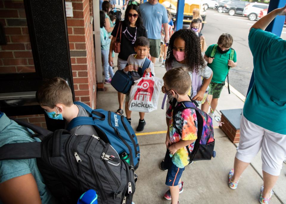 Students return for their first day of the new school year, on Monday, August 30, 2021, at Linden Elementary School in Doylestown Borough. Declining enrollment across Central Bucks has made the school a target for consolidation as administrators and officials consider a grade realignment.