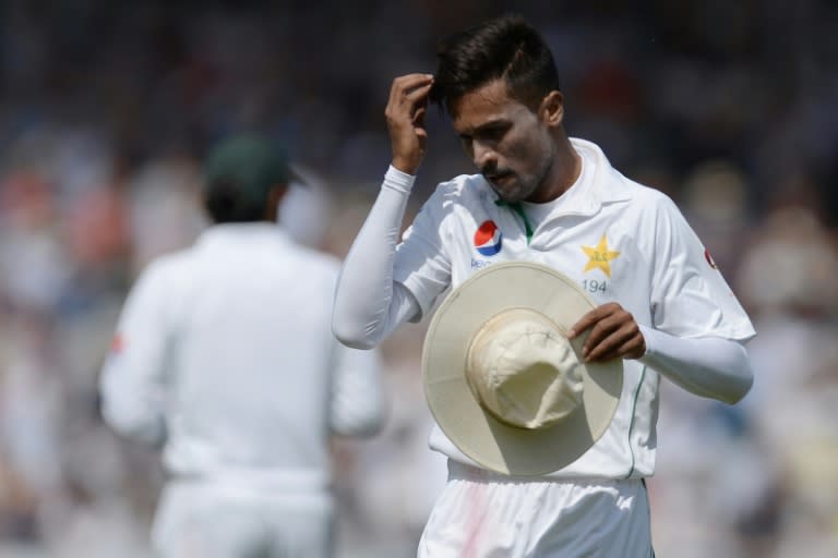 Pakistan's Mohammad Amir took the only wicket of the morning on the opening day of the second Test against England at Old Trafford on July 22, 2016