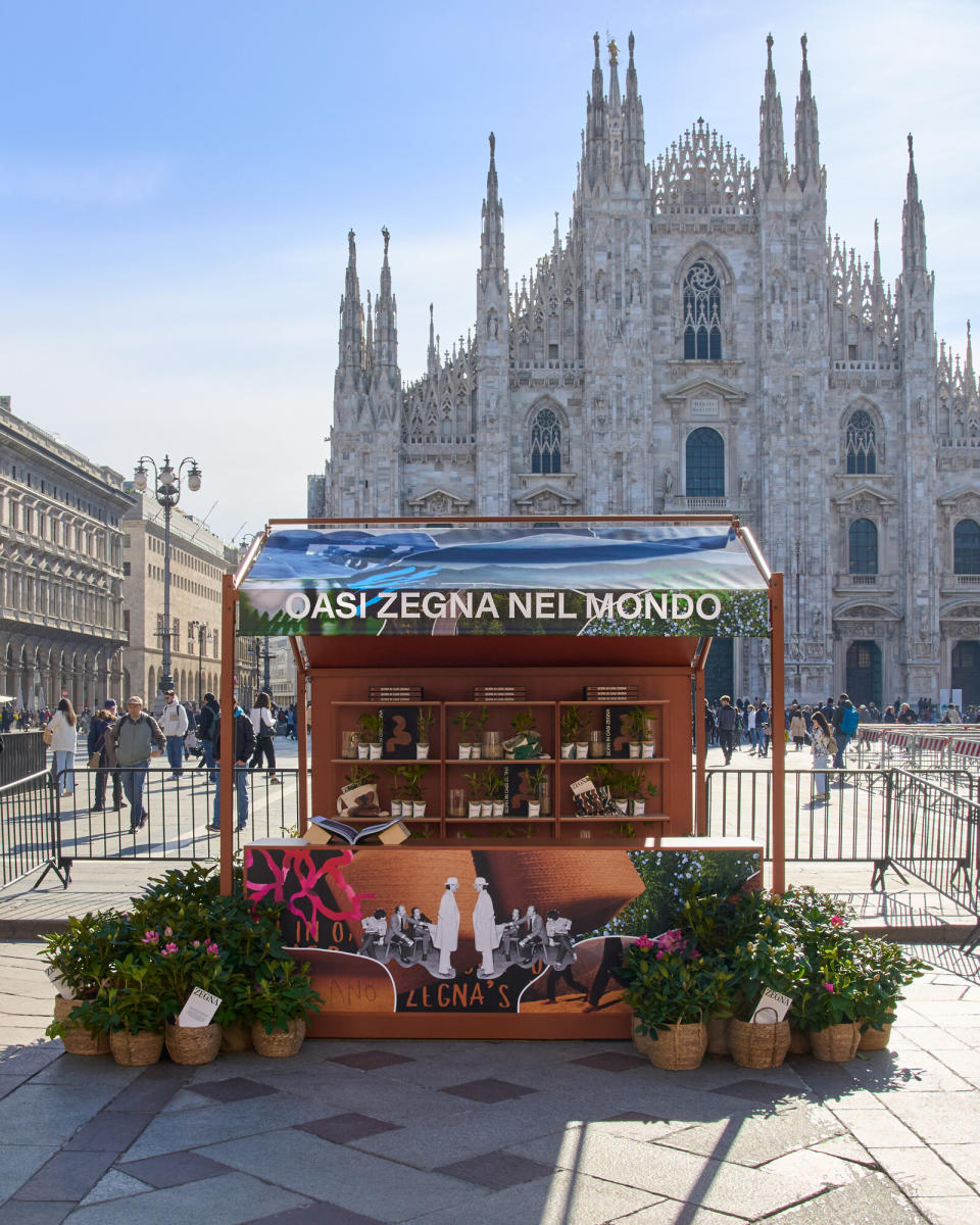 The Zegna kiosk on Milan's Piazza Duomo.