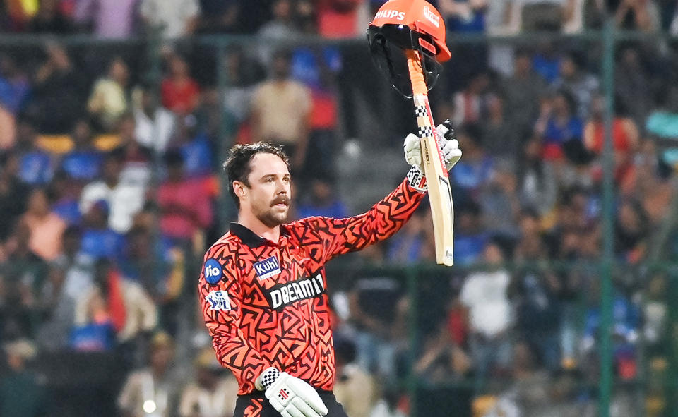 Travis Head, pictured here after scoring the fourth-fastest century in IPL history.