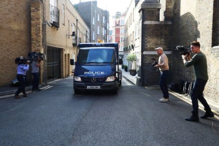 A police van, believed to be carrying Sudanese-born British national Salih Khater, arrives at Westminster Magistrates' Court in London, Britain August 20, 2018. REUTERS/Simon Dawson