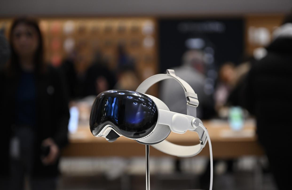 NEW YORK, UNITED STATES - FEBRUARY 03: An Apple Vision Pro mixed reality (XR) headset is seen at Apple store in New York, United States on February 03, 2024. (Photo by Fatih Aktas/Anadolu via Getty Images)