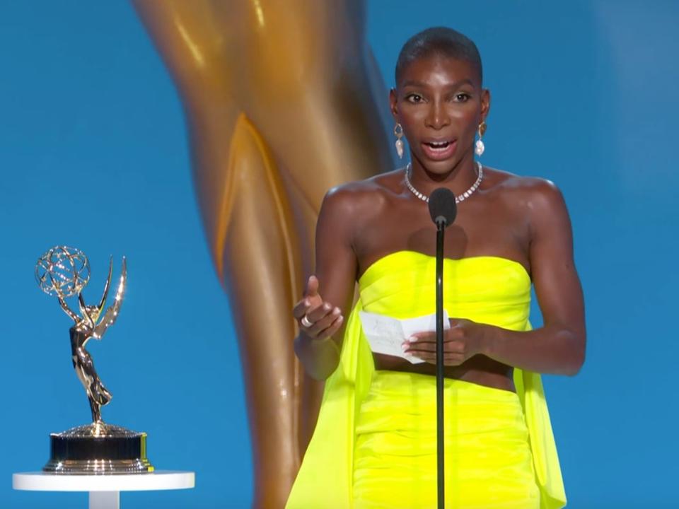 Michaela Coel accepts her Emmy (CBS)