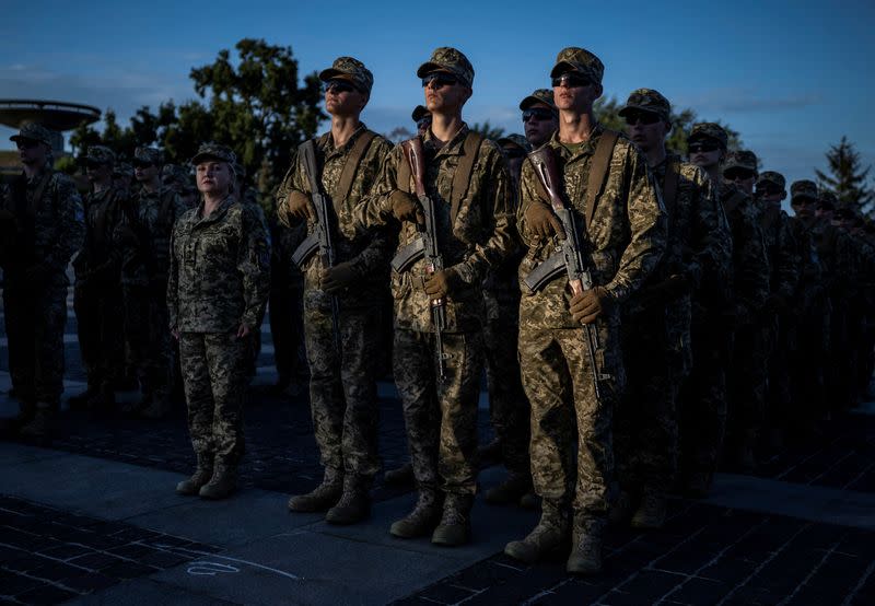 FILE PHOTO: Cadets of Military Institute of Taras Shevchenko National University take part in a swearing-in ceremony in Kyiv