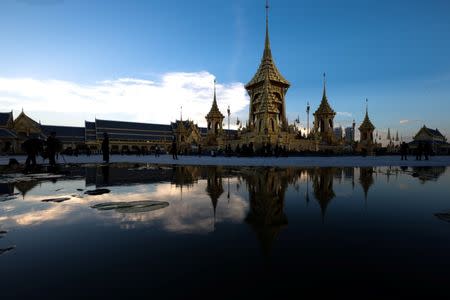 The Royal Crematorium site for the late King Bhumibol Adulyadej is seen near the Grand Palace in Bangkok, Thailand October 20, 2017. Picture taken October 20, 2017. REUTERS/Athit Perawongmetha