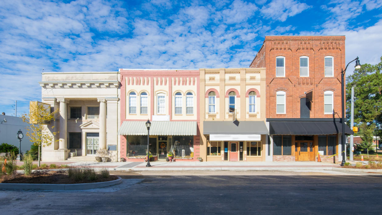 Shops and storefronts on a main street in the  small town of Cairo, Georgia.