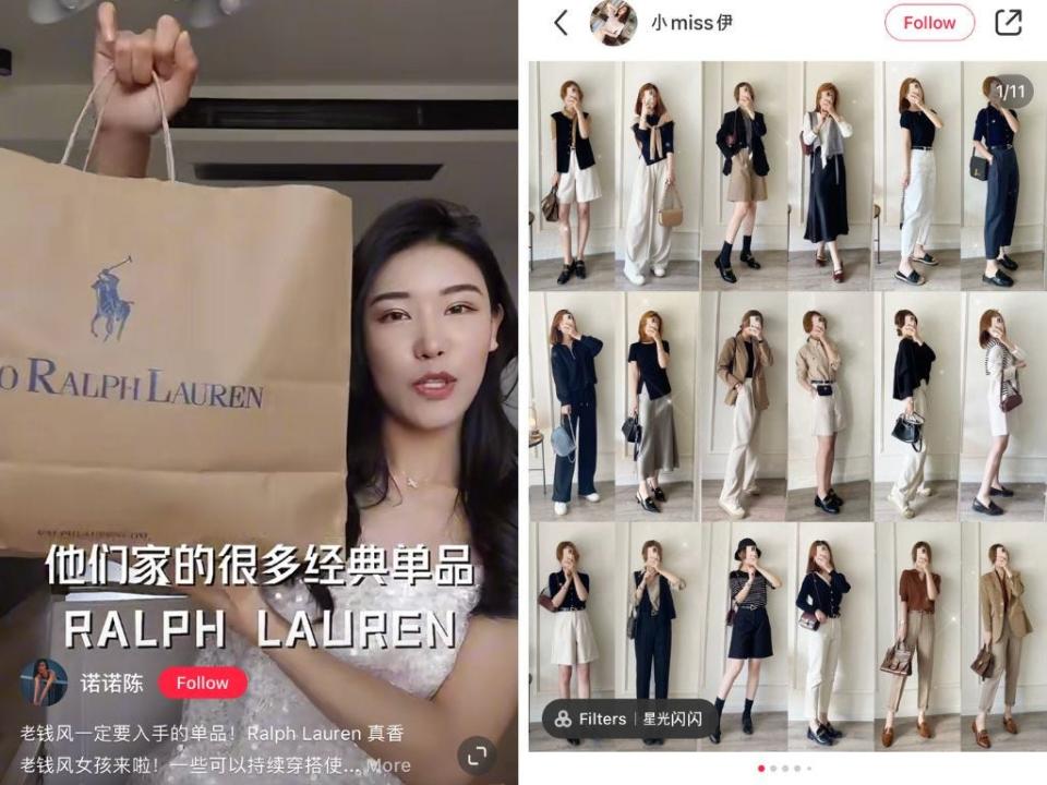 Influencers have been documenting their purchases (left) and their outfit combinations (right) on Xiaohongshu.