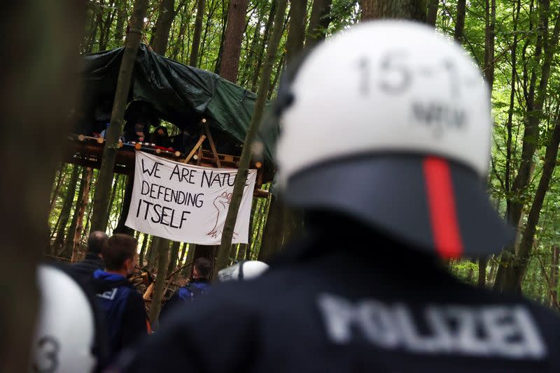 Protest against the expansion of the A49 motorway in a forest near Stadtallendorf