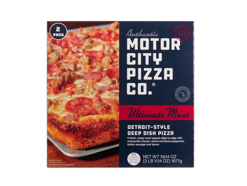 Box of Motor City Pizza Co. Ultimate Meat frozen pizza