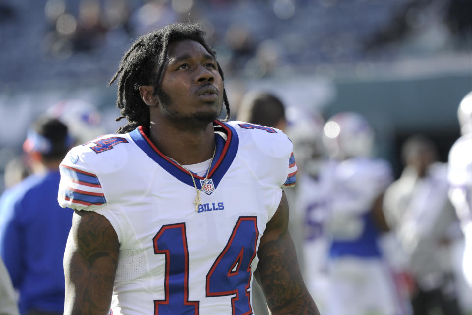 Buffalo Bills wide receiver Sammy Watkins has the talent to be a fantasy stud, but his injury history makes him a risky draft pick. (AP Photo/Bill Kostroun, File)