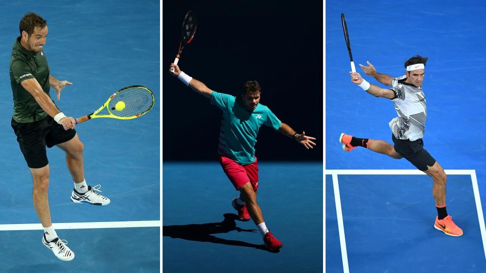 Roger Federer (Right), Stanislas Wawrinka (Middle) and Richard Gasquet (Left)