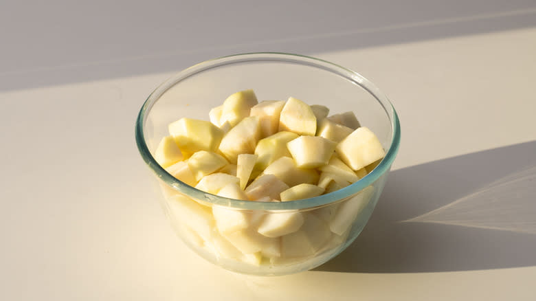 diced pear in a bowl