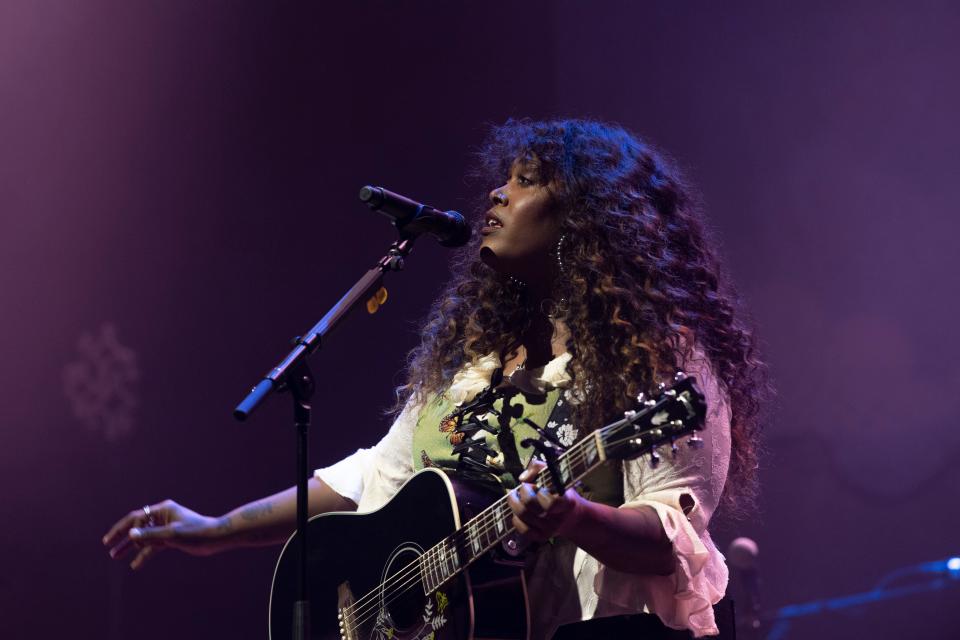 Brittney Spencer performs before Grace Potter at the Ryman Auditorium in Nashville, Tenn., Friday, Feb. 9, 2024.