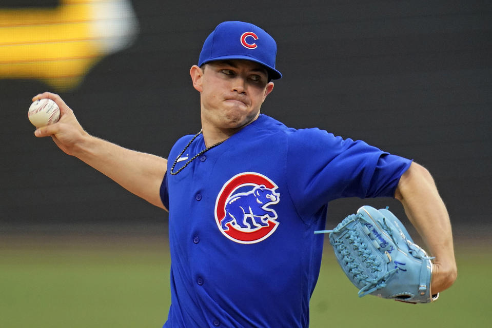 Chicago Cubs starting pitcher Keegan Thompson delivers during the first inning of a baseball game against the Pittsburgh Pirates in Pittsburgh, Wednesday, June 22, 2022. (AP Photo/Gene J. Puskar)