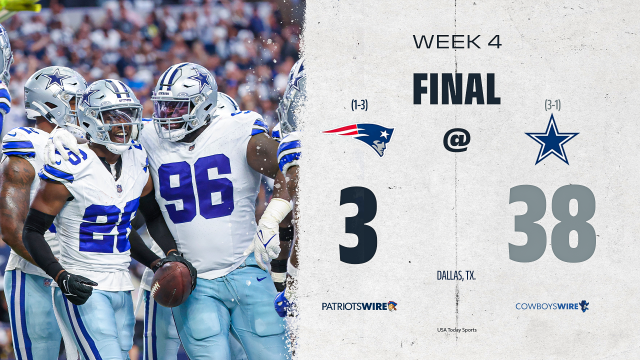 Puntos y resumen del New England Patriots 3-38 Dallas Cowboys en NFL 2023