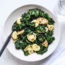 <p>Precooked chicken sausage is a handy shortcut ingredient because it heats up quickly and adds lots of flavor without a lot of fuss. A roasted garlic variety pairs perfectly with cheese tortellini and sautéed leafy greens. <a href="https://www.eatingwell.com/recipe/7903057/3-ingredient-tortellini-with-sausage-kale/" rel="nofollow noopener" target="_blank" data-ylk="slk:View Recipe;elm:context_link;itc:0;sec:content-canvas" class="link ">View Recipe</a></p>