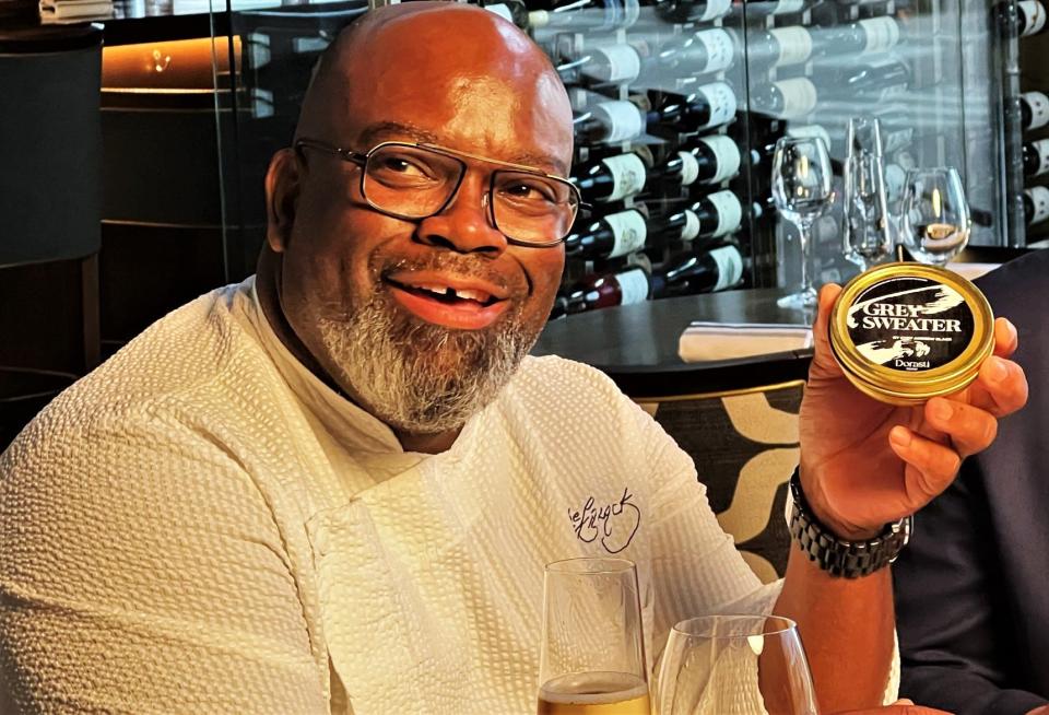 Chef Andrew Black shows off his new line of caviar at Grey Sweater in Oklahoma City.