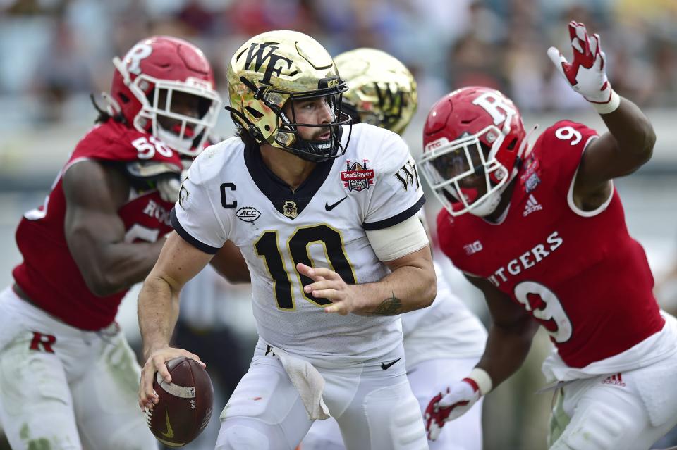 Wake Forest quarterback Sam Hartman was the MVP in last year's Gator Bowl against Rutgers.