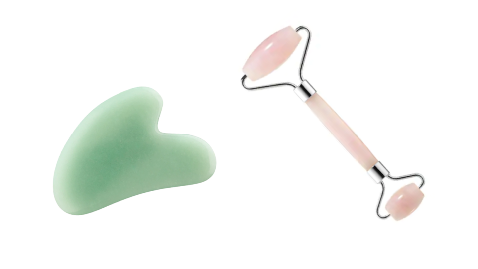 Treat yourself to a Gua Sha Facial Lifting Tool, left, and Rose Quartz Facial Roller. (Photo: Sephora)