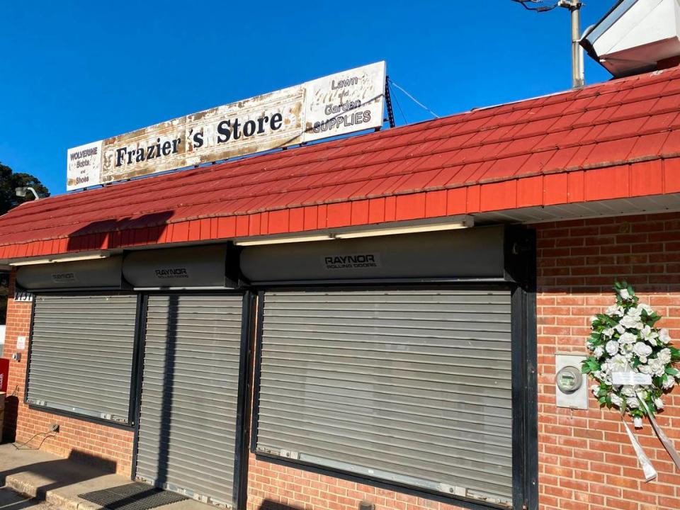 Flowers mark Frazier’s Store outside Wake Forest, where the proprietor Roy Frazier died last week after running it since 1959.