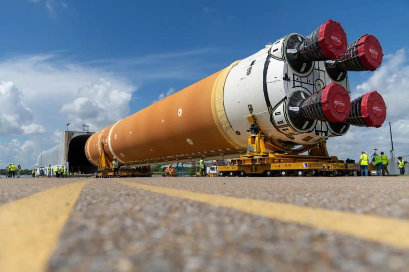 The 212-foot long Space Launch System rocket’s core stage was released Tuesday from NASA's Michoud Assembly Facility in New Orleans in order to travel by barge about 900 miles to Florida’s Kennedy Space Center Photo courtesy of NASA