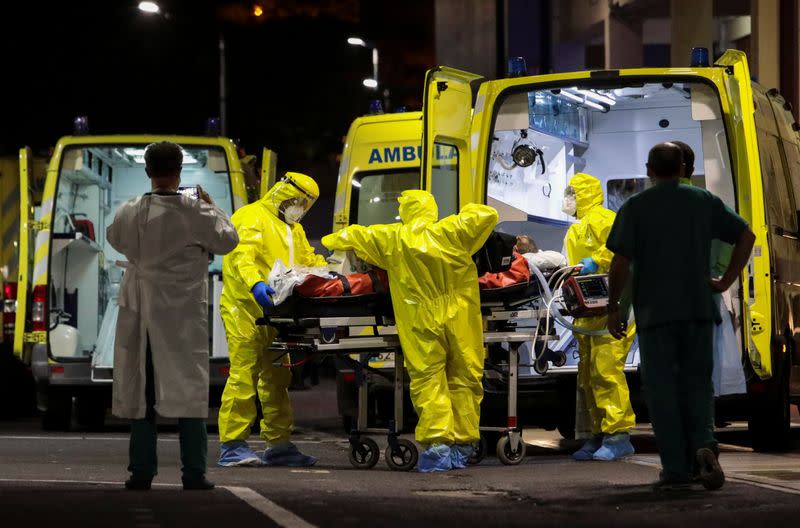 A COVID-19 patient transferred from Lisbon arrives at Nelio Mendonca Hospital in Funchal, amid the coronavirus disease (COVID-19) pandemic, in Funchal