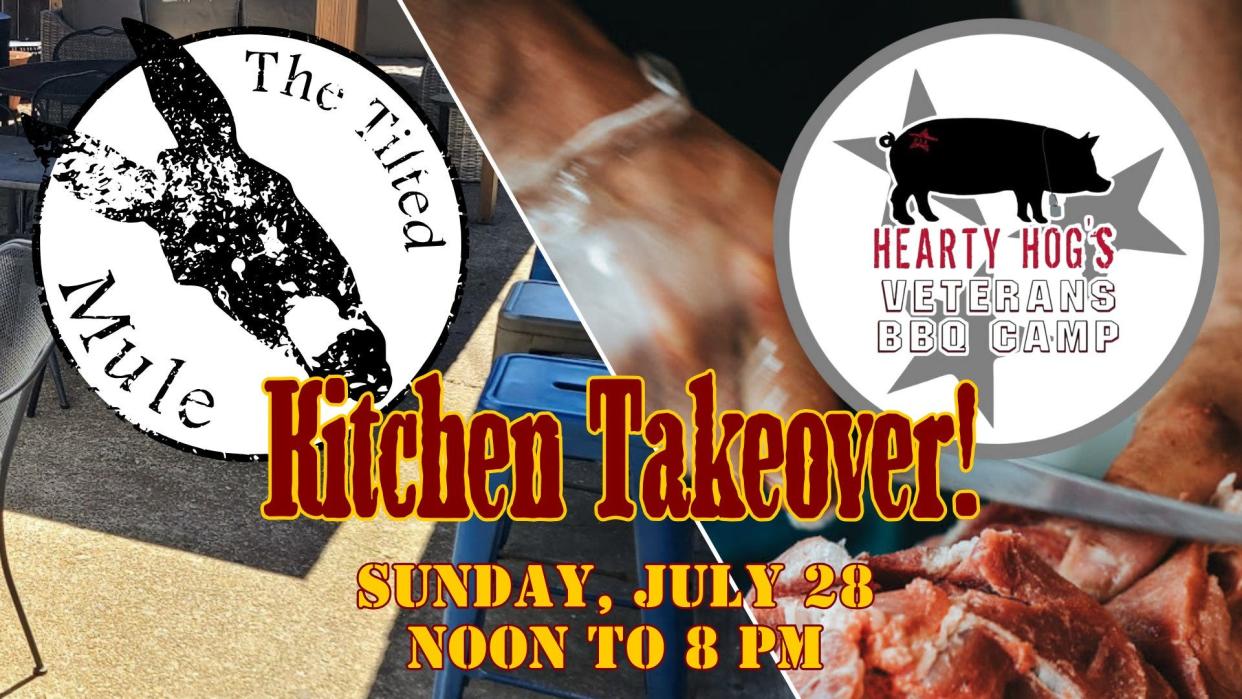 The annual Veterans BBQ Camp will be taking over the Tilted Mule kitchen this Sunday starting at noon.