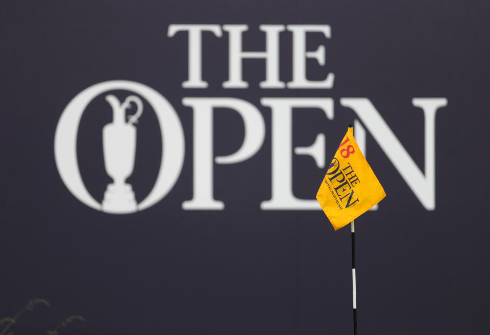 The Open signage on the 18th during day one of The Open Championship 2019 at Royal Portrush Golf Club.