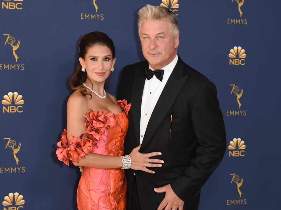 Hilaria and Alec Baldwin at the 2018 Emmys AP 