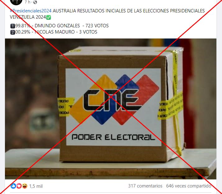 <span>Captura de pantalla de una publicación en Facebook, hecha el 28 de julio de 2024 </span>