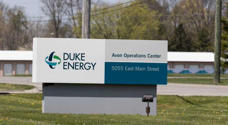 The logo for Duke Energy (DUK) is seen on a sign at one of the company's offices.