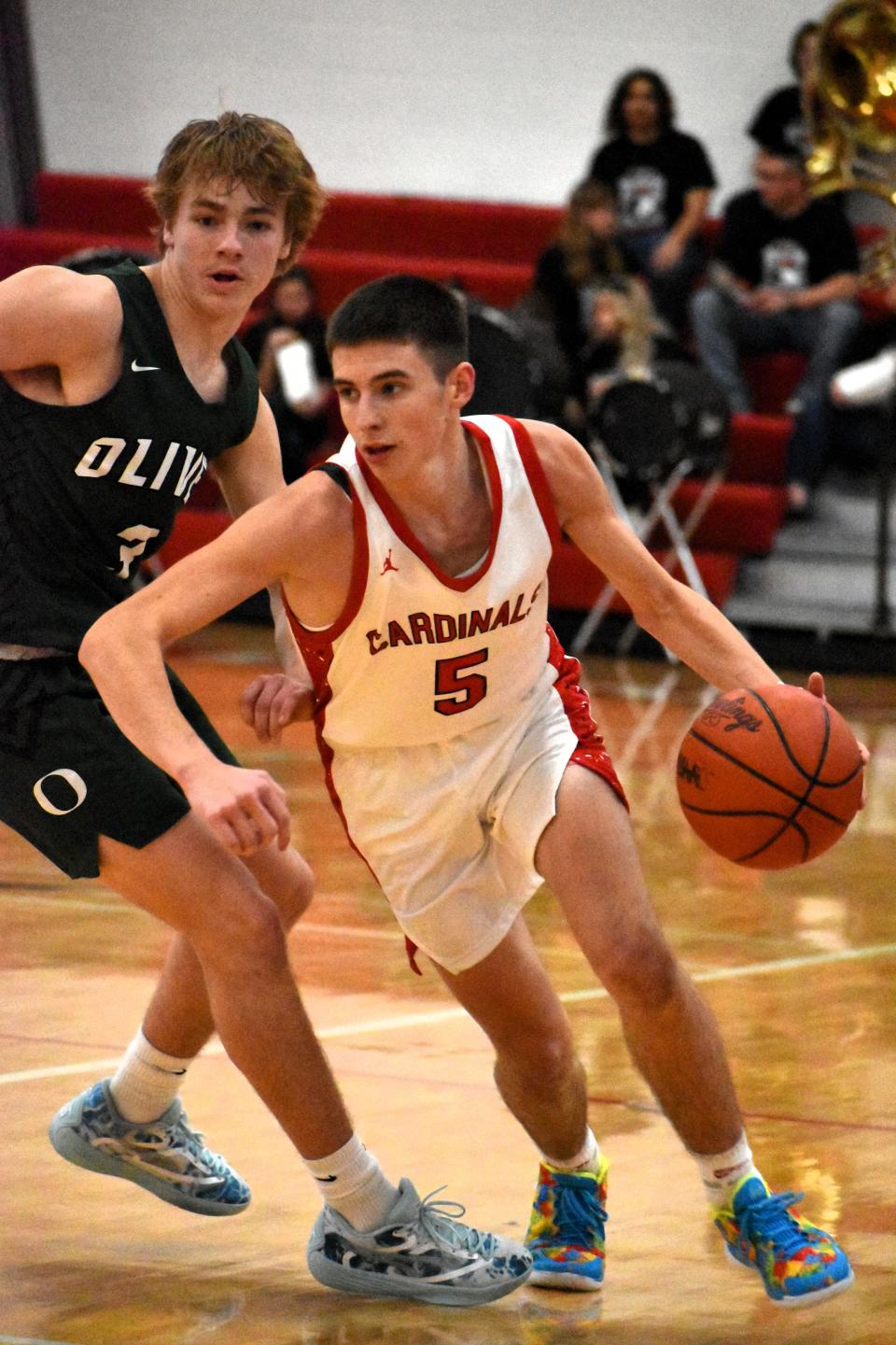 Gavin Taylor, shown here in early season action, scored 14 points in the Cardinals win over Harper Creek on Tuesday