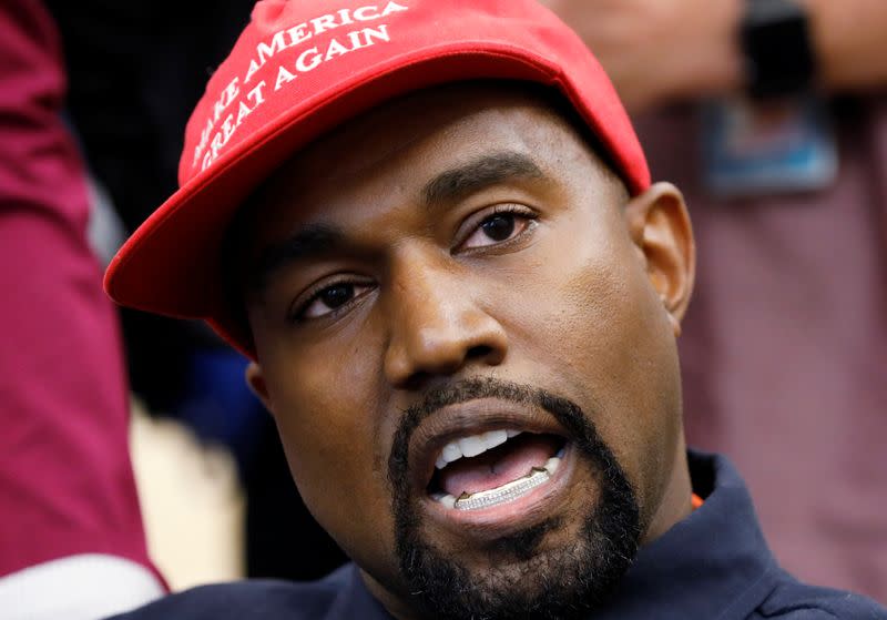 Rapper Kanye West speaks during meeting with U.S. President Trump at the White House in Washington