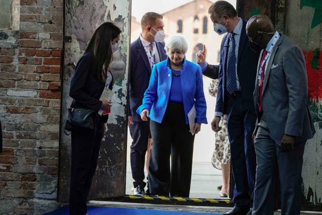 US secretary of the treasury Janet Yellen arrives to attend a press conference at a G20  meeting in Venice, Italy 