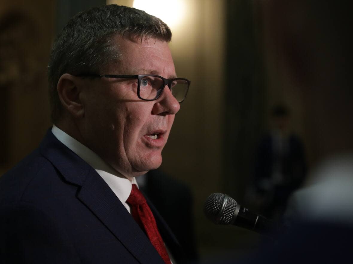Premier Scott Moe says the province will consider continuing to run its coal-fired power plants past 2030 which would by in violation of federal regulations. (Kirk Fraser/CBC - image credit)