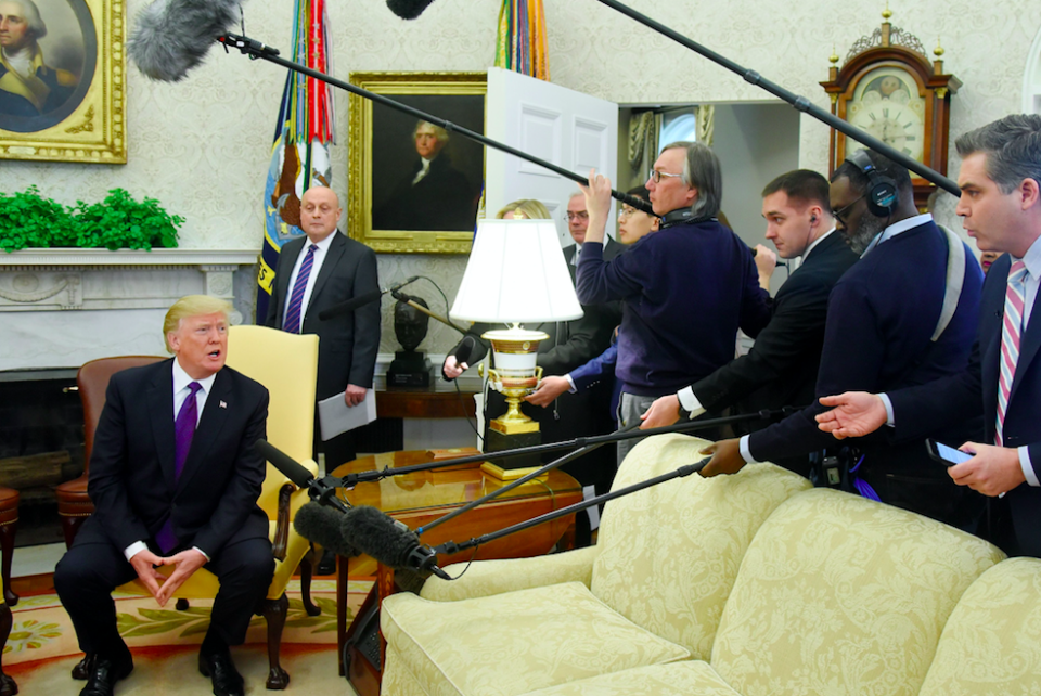 <em>Donald Trump kicked CNN reporter Jim Acosta (r) out of the Oval Office last week (Rex)</em>