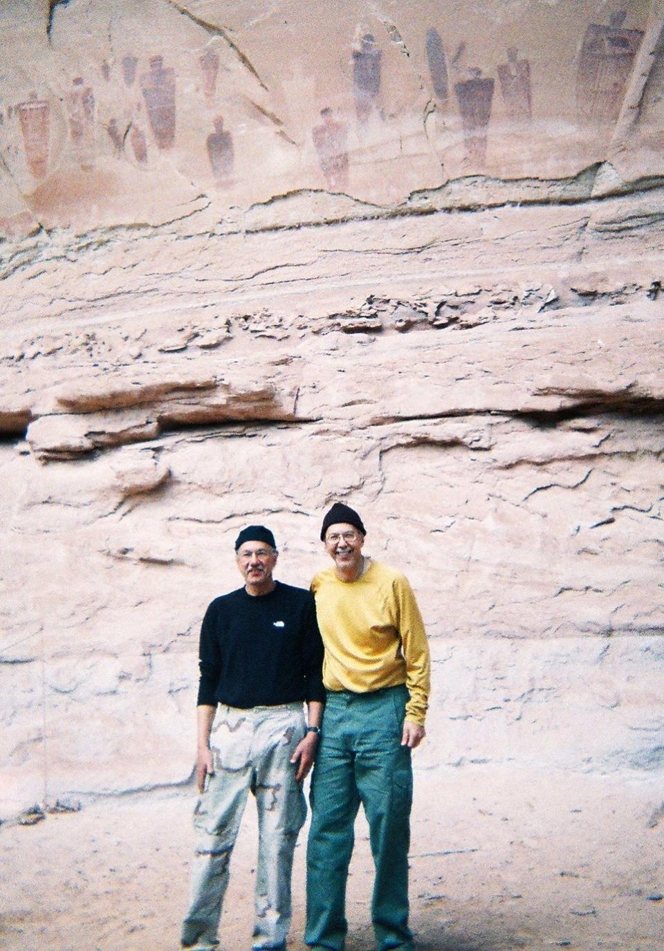 Louis Cicotello (left) and his brother, David, in front of the Great Galley in Horseshoe Canyon, Utah, a popular destination to view rock art in 2008.