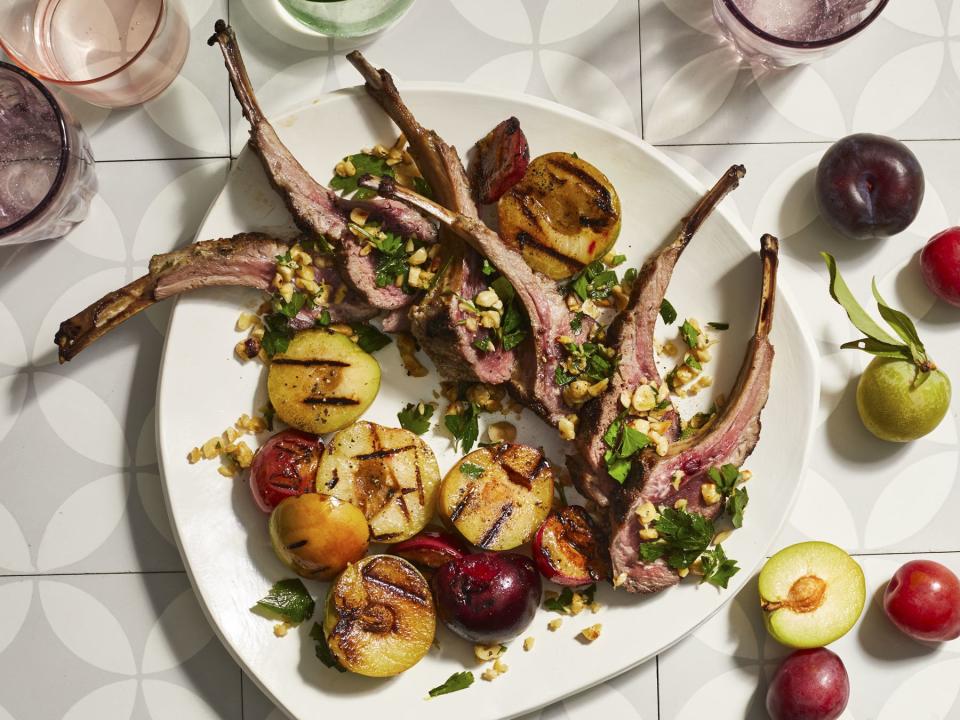 Grilled Lamb Chops with Plums and Hazelnut Gremolata