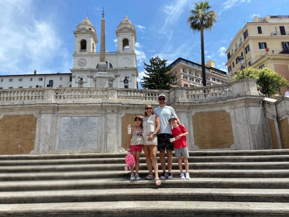 Author Alesandra Dubin and her family at the Spanish steps in Rome