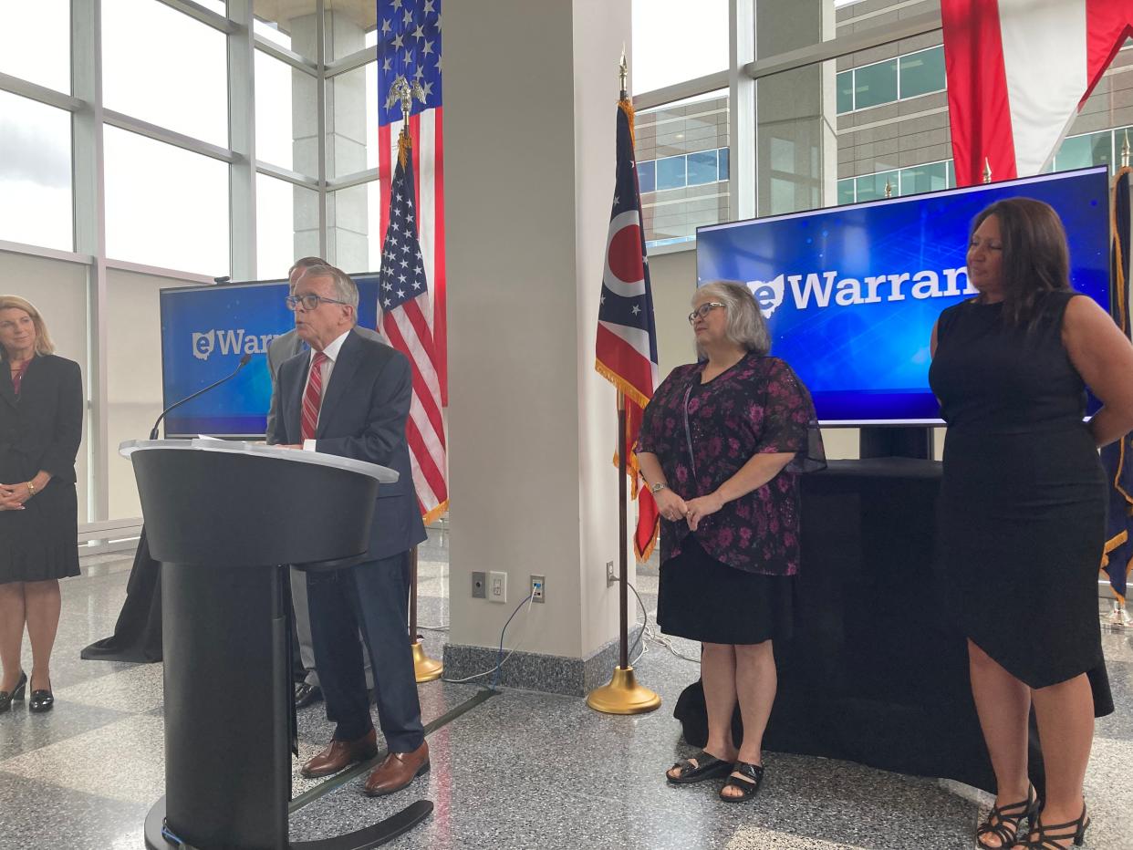 Ohio Gov. Mike DeWine advocates for new way to upload warrants and protection orders to statewide and federal databases.