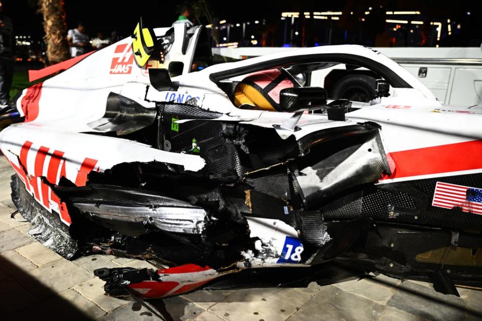 Mick Schumacher’s Haas split in half after a horror crash during Q2 (Getty Images)