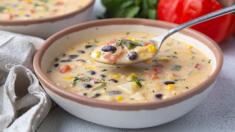 corn chowder in bowl