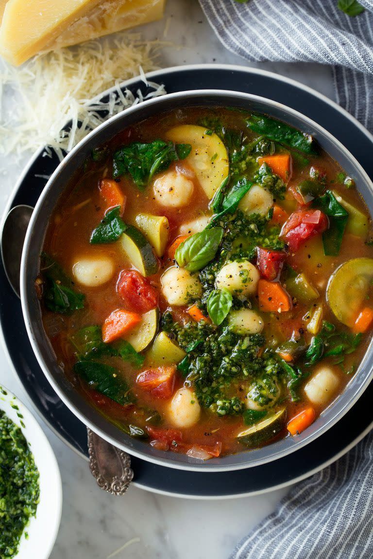 Gnocchi Vegetable Soup with Pesto & Parmesan