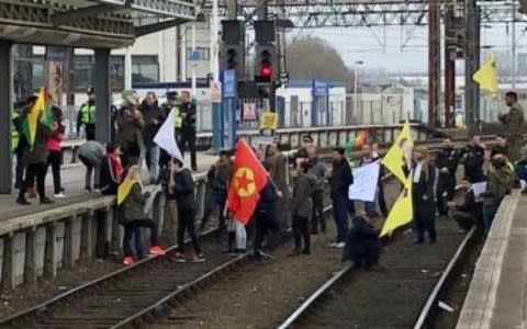 Protesters trespassed onto the tracks at Manchester Piccadilly. - Credit: Chris Woodhouse